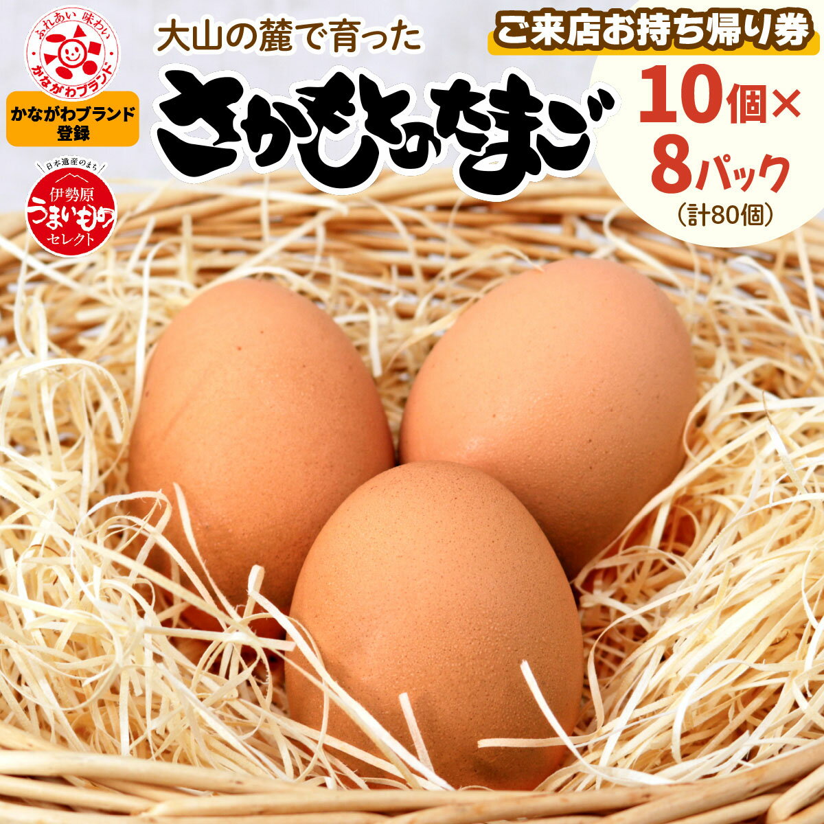 【ふるさと納税】合計80個 (10個×8パック)『ご来店お持ち帰り用券』｜坂本養鶏 大山の麓で育ったさかもとのたまご 赤玉卵 玉子 鶏卵 産直 卵かけご飯 たまご タマゴ [0085]