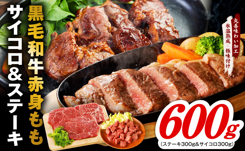 【氷温熟成×極味付け】黒毛和牛赤身ももステーキセット 総量600g（ステーキ 3枚＆サイコロ 300g）【味付け 焼くだけ 簡単調理 牛肉 大阪 泉佐野 大阪府 泉佐野市】