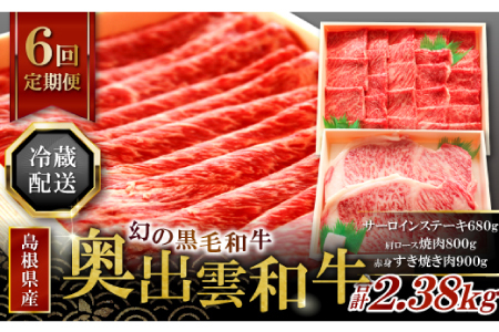 【冷蔵配送】全国大会W受賞！奥出雲和牛いろいろ定期便6回（毎月26日お届け）【牛肉 定期便 6回 サーロインステーキ 肩ロース焼肉 赤身すき焼き肉 ステーキ すき焼き 焼肉 冷蔵 国産 人気 奥出雲和牛 黒毛和牛 ブランド牛 贅沢 お祝い 贈り物 プレゼント ギフト】