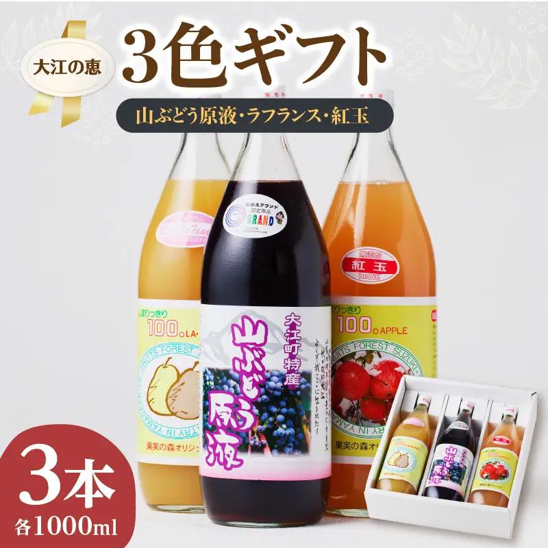 大江の恵 3色ギフト（山ブドウ原液、ラフランス、紅玉各1000ml） 003-022