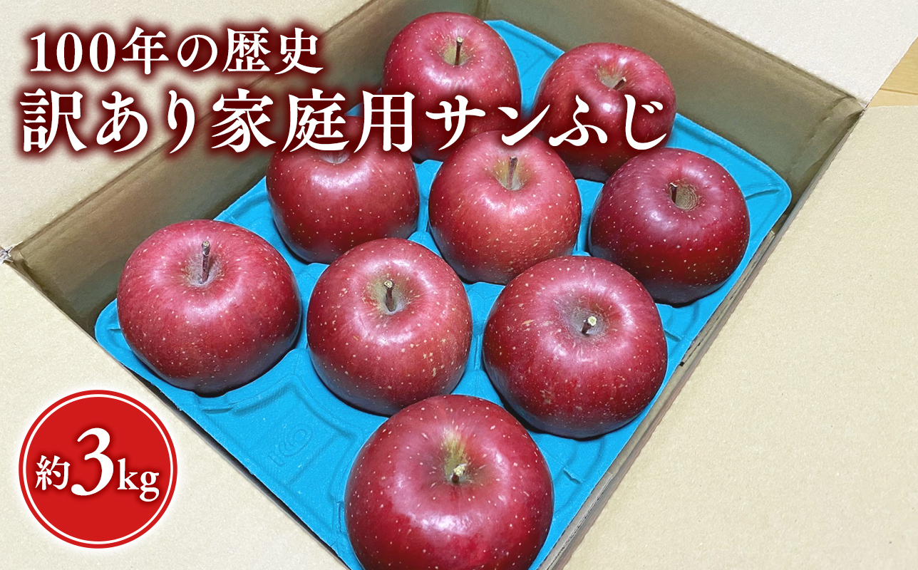 12月 100年の歴史 訳あり 家庭用サンふじ 約3kg【田中農園・青森県平川市産・青森りんご】
