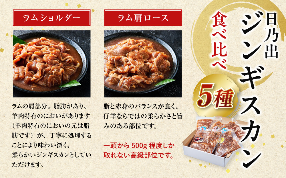 日乃出ジンギスカン食べ比べ5種【4kg】【 羊肉 焼肉 肉 焼き肉 小分け 焼肉用 焼肉セット ラム マトン ロース 肩ロース モモ お肉 やきにく ラム肉 高評価 大容量 ランキング 大人気 詰合せ