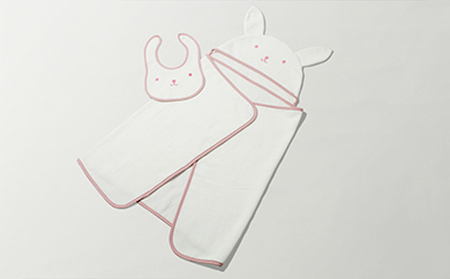 コットンベビー　フード付きおくるみ+スタイセット（ピンク）（009_5009）