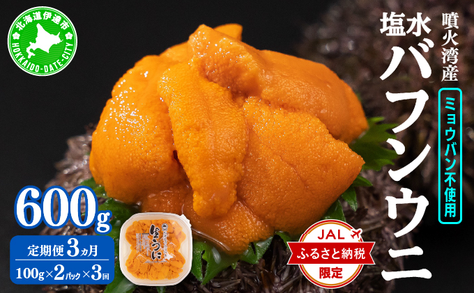 【JALふるさと納税限定】【定期便3カ月】北海道 噴火湾産 塩水 バフンウニ 100g 2《アフター保証付き》パック うに ウニ 雲丹 海鮮 海の幸 魚介類 ウニ丼 お寿司 濃厚 無添加 産地直送 産直 お取り寄せ 山村水産 送料無料