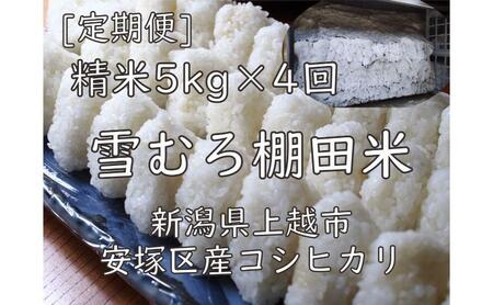 令和7年 新潟県産 棚田米 コシヒカリ 精白米 定期便 20kg 20キロ (5kg×4回) 雪中貯蔵 雪むろ こしひかり 精米 お米 こめ 新潟 上越 米 送料無料