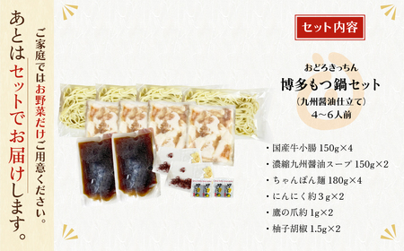 W69-02 おどろきっちん 博多もつ鍋セット(九州醤油仕立て)国産牛もつ600g 4～6人前