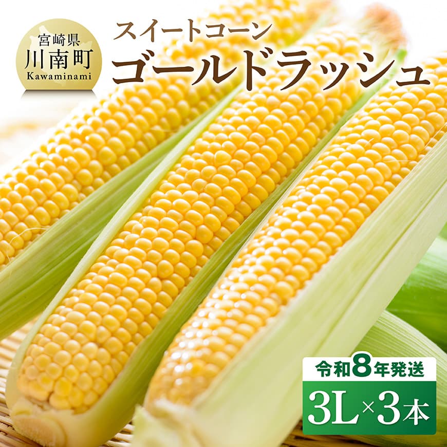 【令和8年発送】宮崎県産とうもろこし　スイートコーン「ゴールドラッシュ」3L×3本 新鮮 農家直送 トウモロコシ 産地直送 季節限定 期間限定 宮崎県産 九州産