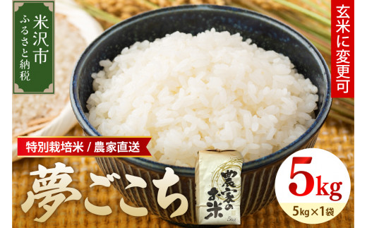 【 令和7年産 】特別栽培米 夢ごこち 5kg 1袋 玄米可 農家直送 2025年産