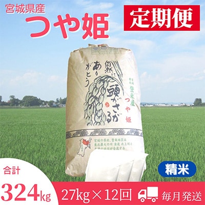 2024年2月発送開始『定期便』宮城県登米市産つや姫(精米)27kg　全12回【5146860】