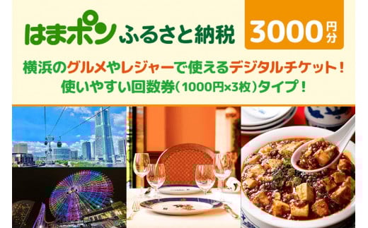 
はまポンふるさと納税チケット3000円分（1000円×3枚）

