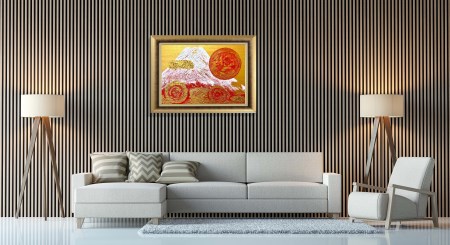 富士山溶岩パワーアート「輪和白富士」 絵画 アート