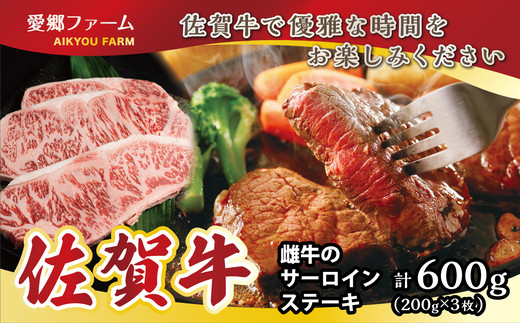 
【愛郷ファーム】佐賀牛 雌牛のサーロインステーキ 200g×3枚 合計600g
