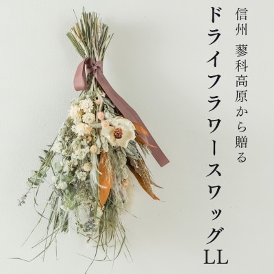 信州八ヶ岳の麓から贈るドライフラワースワッグ LL(ホワイト＆ブラウン)【1662058】