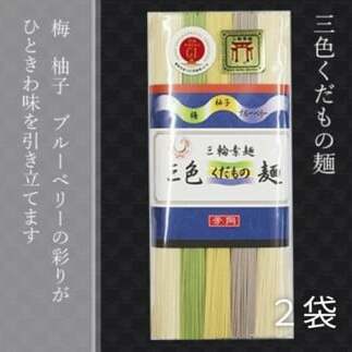 三輪素麺 三色くだもの麺 個包装 250g 2袋 (50g×5束) ／ 芳岡 柚子 梅 ブルーベリー 果物 ゆず ウメ 手延べ そうめん 職人の技 奈良県 宇陀市 父の日 母の日 引越し 贈答