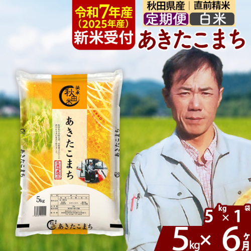 ※令和7年産 新米※《定期便6ヶ月》秋田県産 あきたこまち 5kg【白米】(5kg小分け袋) 2025年産 お届け時期選べる お届け周期調整可能 隔月に調整OK お米 みそらファーム