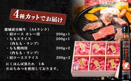 宮崎牛 食べ比べ2種6点盛_AE-3101_(都城市) 肩ロースカレー用 / 牛もも肉スライス (内もも肉・ランプ肉) / 牛もも焼肉 / 牛肩ローススライス にくほんぽ黒たれセット ギフト 贈答用