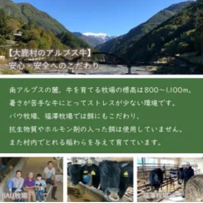 ふるさと納税 大鹿村 アルプス牛　BAU牧場　安全安心の牛肉セット(ロースステーキ 250g・ゆず胡椒 60g) |  | 01