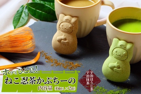 スイーツ ねこ忍茶かぷちーの 宇治抹茶・ほうじ茶 京の老舗 スイーツ【2箱セット】