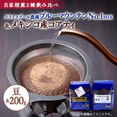 ふるさと納税 茨木市 自家焙煎ブルーマウンテンNo1クライスデール農園ハーフブレンドとメキシコ産コアティー各200g