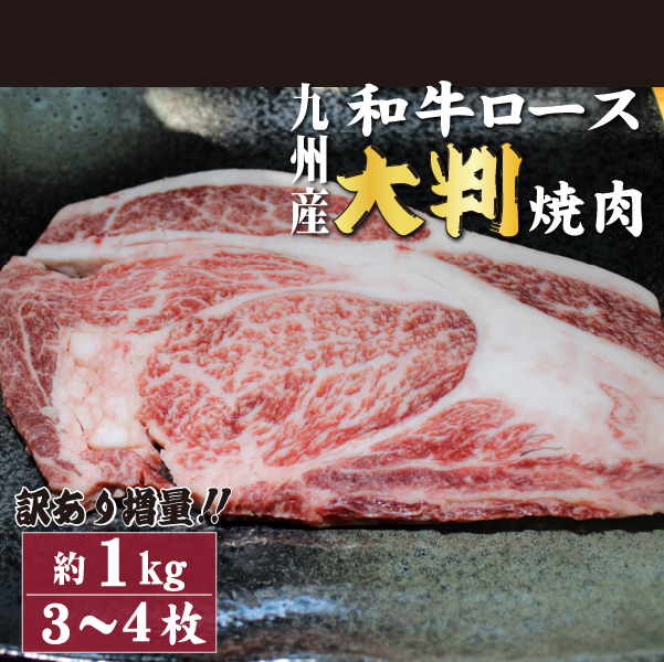 【D018】【訳あり増量！】九州産和牛ロース大判焼肉1kg（国産 牛肉 黒毛和牛 焼肉 BBQ 訳あり 真空パック）