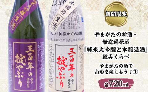 【期間限定】やまがたの新酒・無濾過原酒『純米大吟醸と本醸造酒』三百年の掟やぶり飲みくらべ1 (720ml×2本セット) FZ23-447