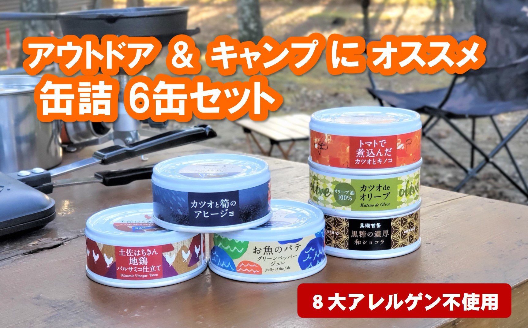 
            アウトドア キャンプ オススメ 缶詰 6缶 セット カツオ 地鶏 スイーツ 防災 災害 備蓄 非常食 おかず プレゼント ギフト 魚 海鮮 魚介類 肉 地鶏 鶏肉 デザート ふるさと納税缶詰 ふるさと納税防災 ［1572］
          