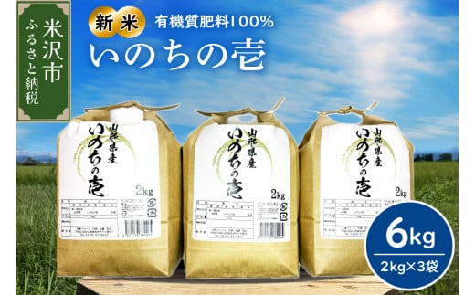 【 令和7年産 】2025年12月発送分 山形大粒大満足セット 計 6kg 〔 いのちの壱 2kg × 3袋 〕 農家直送 2025年産