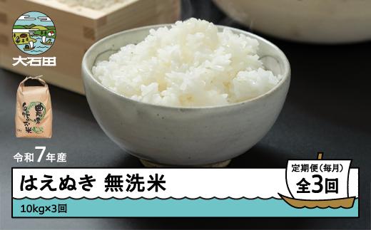米 令和7年産 はえぬき 無洗米 30kg 10kg×3回 毎月定期便 【5月下旬・6月下旬・7月下旬発送】  山形県産 東北 ap-hamxa10x3-tm5to7s