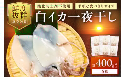 島根県浜田加工 真空包装で鮮度抜群真イカの一夜干し6枚（計400g以上） 産地直送 干物 イカ 人気 天然 ボリューム 真いか 焼くだけ 剣先イカ 【005_0144】