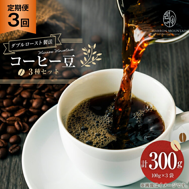 【ふるさと納税】 定期便 3回 コーヒー豆 3種セット 100g×3袋 [MARRON MOUNTAIN 埼玉県 小川町 308] 珈琲 ドリップ ダブルロースト製法 フルシティロースト