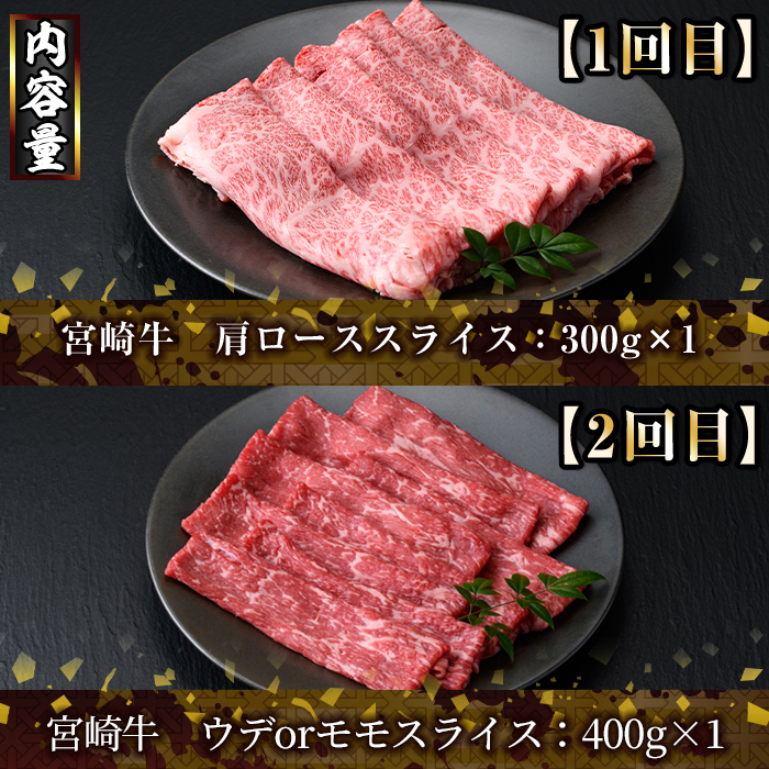 【定期便・全6回(連続)】宮崎牛定期便＜Bセット＞お楽しみ 牛肉 国産 定期 ヒレ肉 ひれにく モモ ウデ ロース バラ スライス 宮崎県産 黒毛和牛 焼肉 ステーキ しゃぶしゃぶ すき焼き【R-68