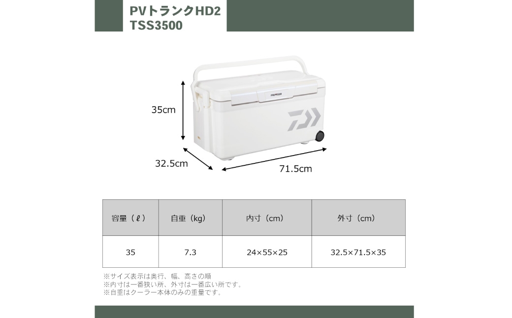 釣具のダイワのクーラーボックス PVトランクHD2 TSS3500 （容量:35リットル）