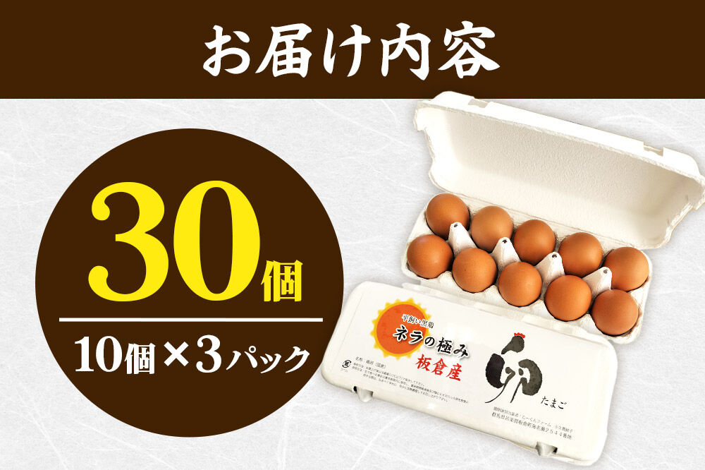 ネラの極み 卵 たまご 30個（10個×3パック） [ネラの極み 卵 たまご 玉子 タマゴ 黄身 濃厚 コク オランダ原産 黒鶏 群馬県 板倉町]
