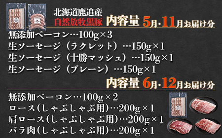 自然放牧黒豚 圧巻の豚肉おまかせ定期便（12ヶ月分） 【 北海道 無添加 送料無料 】 SKN013