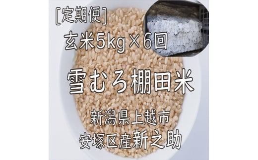 令和7年 新潟県産 棚田米 新之助 玄米 定期便 30kg 30キロ (5kg×6回) 雪中貯蔵 雪むろ しんのすけ お米 こめ 新潟 上越 米 送料無料