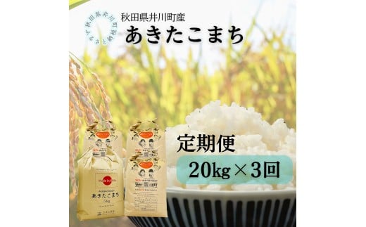 【定期便】井川町産　あきたこまち20kg×3回