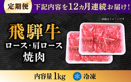 【12回定期便】飛騨牛 焼肉用 ロース・肩ロース 1kg A5等級 [TAZ037] 飛騨牛 焼肉用