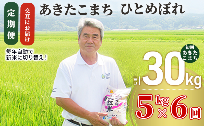 米 定期便 全6回【交互にお届け】あきたこまち ＆ ひとめぼれ 食べ比べ 5kg ×6回 計30kg 令和7年産［2025年11月頃から出荷予定］初回あきたこまち