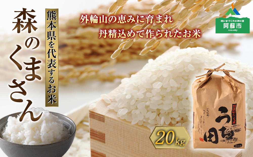 【令和6年度】 内田農場の新米 森のくまさん 20kg （5kg×4袋） 白米 お米 人気 美味しい 白ご飯 こだわり 農業 甘味 香り ツヤ お米の王様 熊本県 阿蘇市