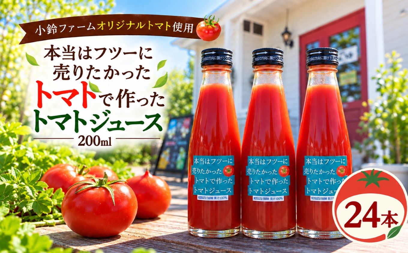 
                  小鈴ファーム 「本当はフツーに売りたかったトマトで作ったトマトジュース」 200ml×24本 | トマト とまと トマトジュース とまとジュース 国産 美味しい おいしい ジュース 野菜 飲料 食塩不使用 無塩 完熟 飲料 プレゼント 手土産 愛知県 美浜町
                