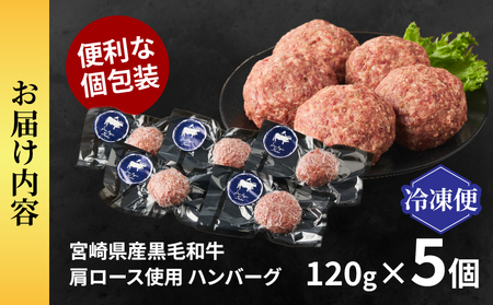 ≪手作り!!≫宮崎県産黒毛和牛肩ロース100%★ハンバーグ(計5個) 肉 牛肉 加工品 惣菜 国産_T025-049