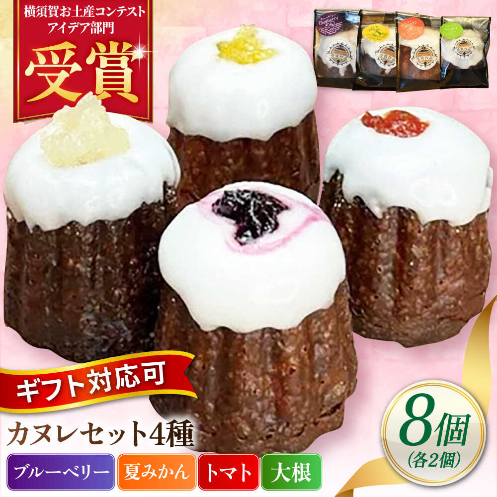 【ふるさと納税】コンテスト受賞作品 カヌレセット8個入（ブルーベリーカヌレ2個 夏みかんカヌレ2個 トマトカヌレ2個 大根カヌレ2個）【パティスリーハダ】[AKAM009]
