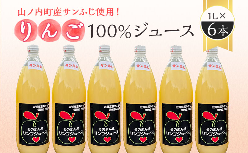 山ノ内町産サンふじ使用！りんごジュース 1000cc×6本セット 果汁飲料 アップルジュース フルーツジュース ソフトドリンク 山ノ内町産りんご サンふじ100％ 