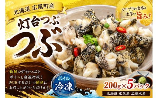 冷凍ボイルつぶ200g×5パック【灯台つぶ　灯台ツブ　螺　貝　シーフード　海産物　北海道産　簡単　便利　工藤水産】(D0018)