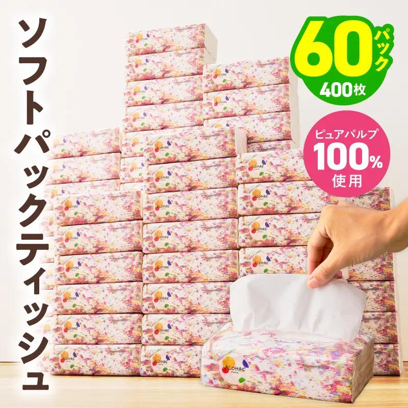 ソフトパックティッシュ 60パック×400枚 ティッシュ