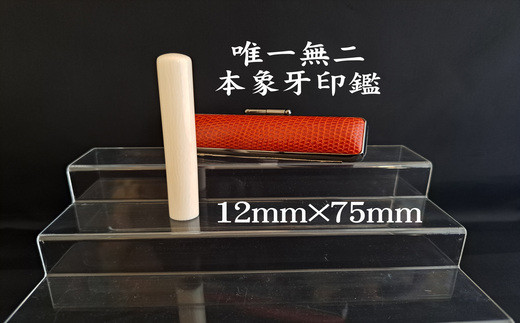 高級本象牙印鑑　長丈（選べる印鑑ケース　印伝柄またはトカゲ（赤・黒）ケース　別珍ケース付き）12.0mm×75.0mm　はんこ ハンコ 実印 銀行印 認印 オーダー
