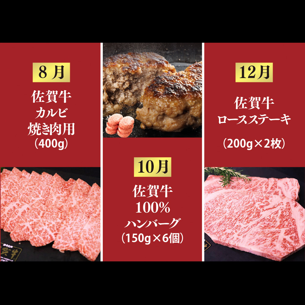 【偶数月発送 全6回定期便】ALL佐賀牛定期便【サーロインステーキ 赤身焼き肉 ハンバーグ カルビ焼肉 100%ハンバーグ ロースステーキ バラエティ豊か】(H118112)