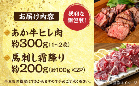 熊本の贅沢 あか牛 ヒレ肉 約300g 霜降り 馬刺し 約200g 各2P（計約500g）【合同会社 たべたせいか】[AYCB071]