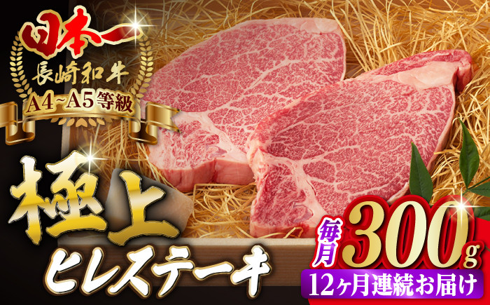 
【全12回定期便】極上 ヒレ ステーキ 2枚 300g 長崎和牛 A4～A5ランク 希少部位【野中精肉店】 [VF12] 肉 牛肉 赤身 ヒレステーキ 焼肉 定期便
