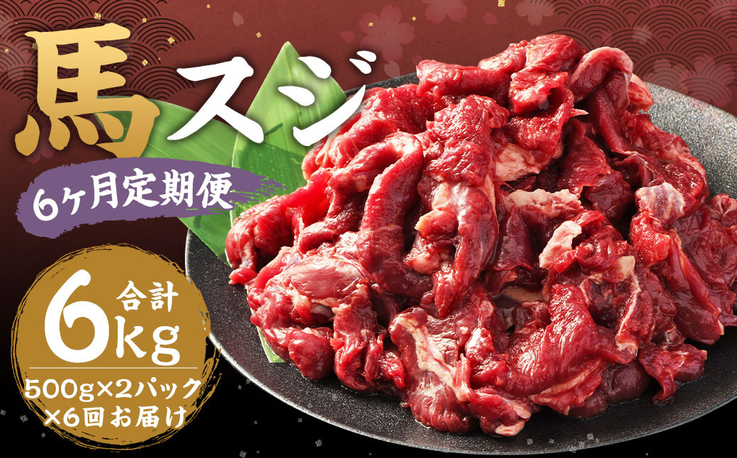 【6ヶ月 定期便】馬スジ 1kg（500g×2パック）